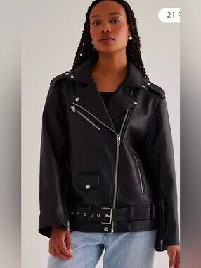 BLANKNYC Faux-Leather Belted Biker Jacket sz S